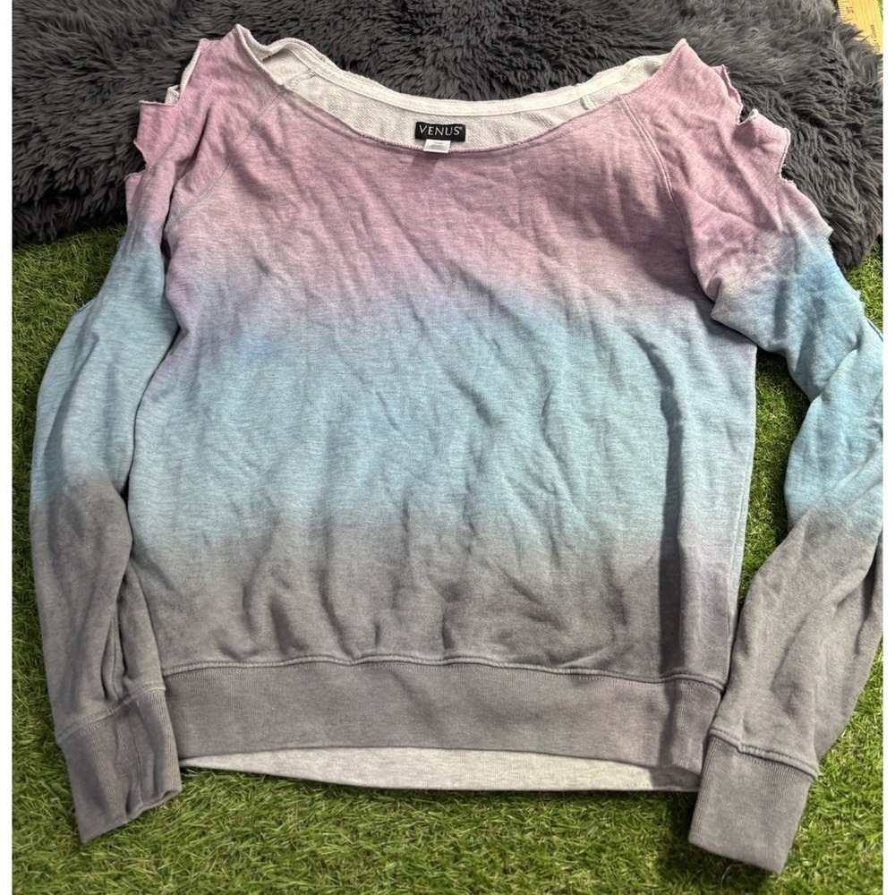 Venus Multicolor Ombre Cutout Long‎ Cage Sleeve Colorful Sweatshirt Size L